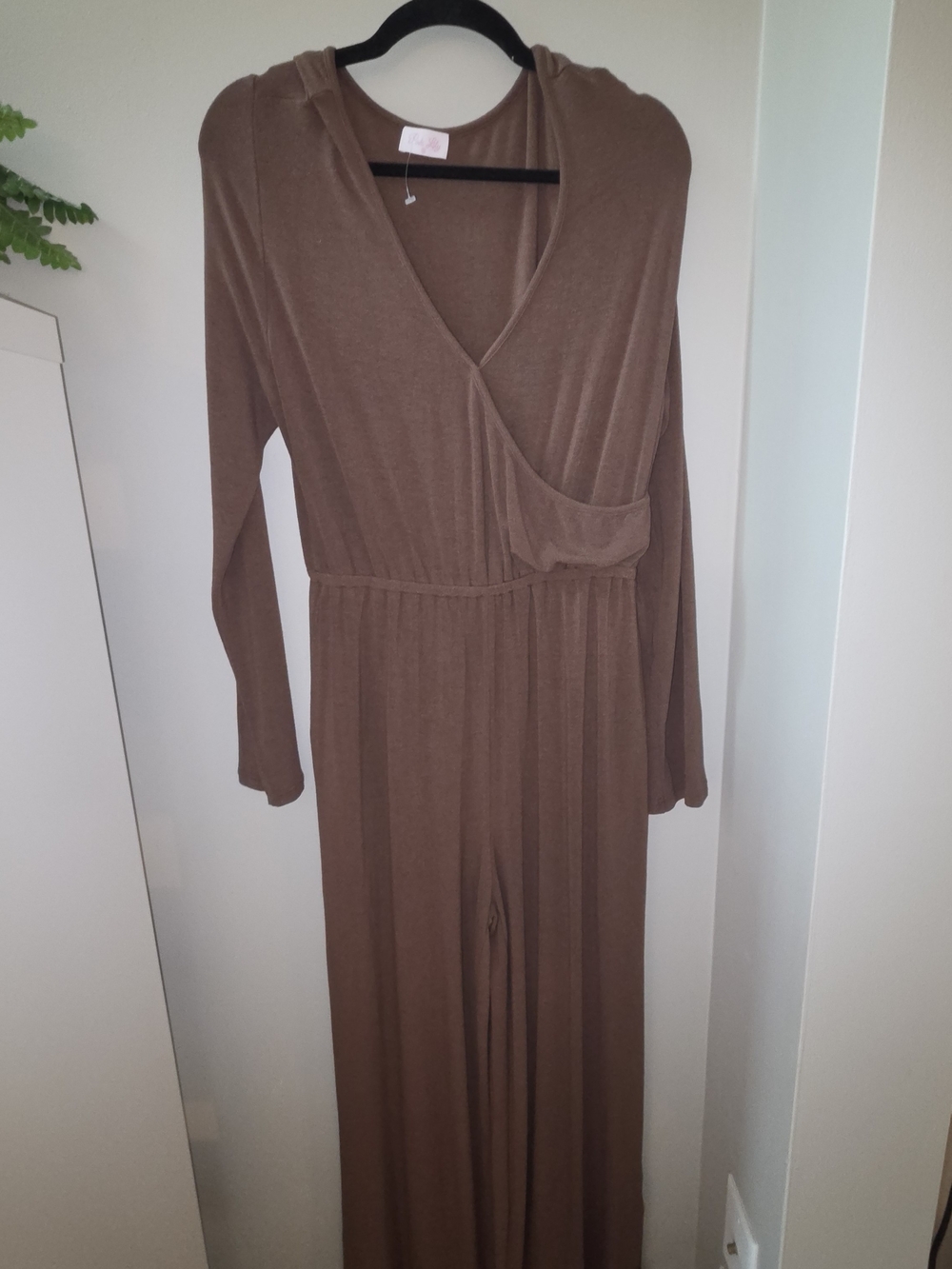 Pink Lily Brown Wrap-Style Jumpsuit Medium
